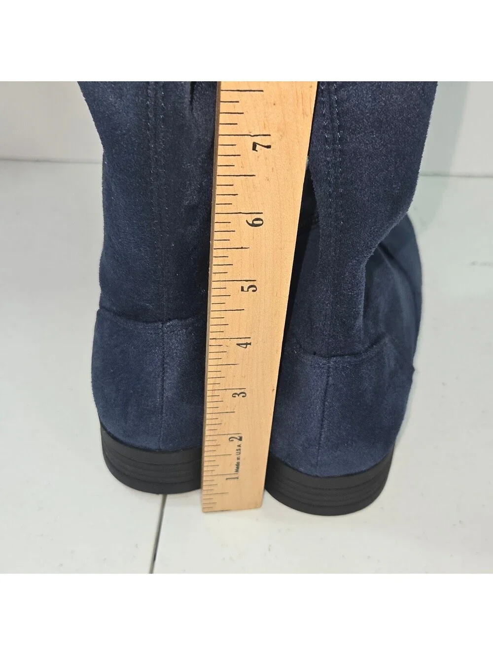 Women's Navy Blue Faux Suede Over The Knee High Boots Flat Heel Size 7.5W